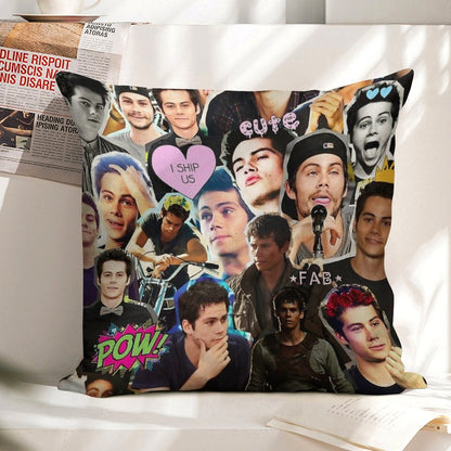 Dylan O'Brien Collage Linen Throw Pillow Cover