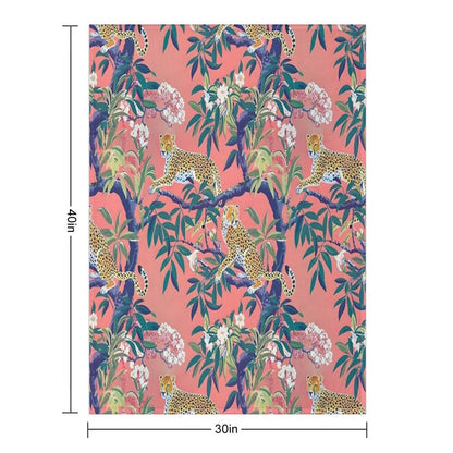 Leopards in Chinoiserie Garden in Blue And Orange Throw Blanket