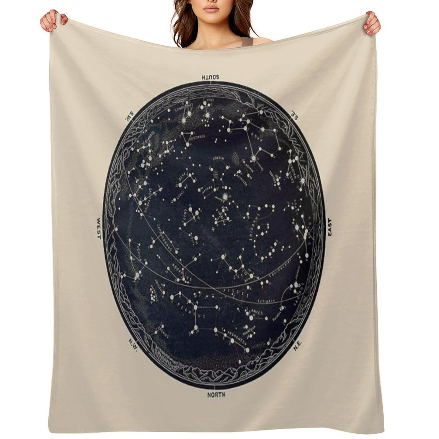 Antique Map of The Night Sky, 19th Century Astronomy Throw Blanket