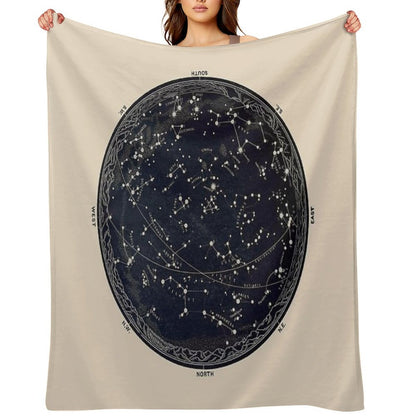 Antique Map of The Night Sky, 19th Century Astronomy Throw Blanket