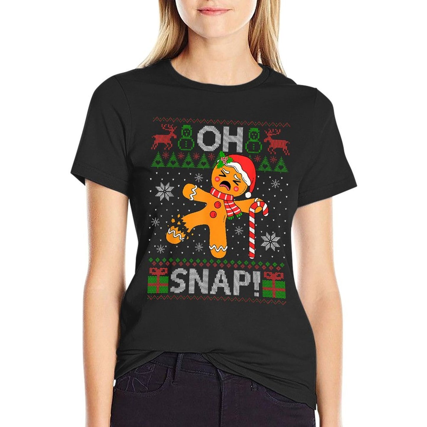 Gingerbread Man Oh Snap Christmas Cookie Funny Ugly Xmas  Rolled Sleeves T-Shirt