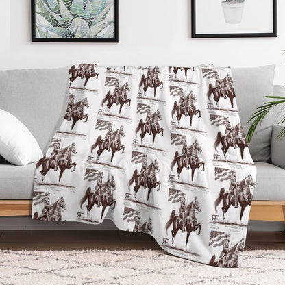 Red Frontier Wing Commander American Saddlebred Flag Drawing Throw Blanket
