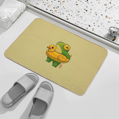 Cute Summer Time Ducky Frog Swimming Pool Floatie Artwork Asian Style Bath Mat