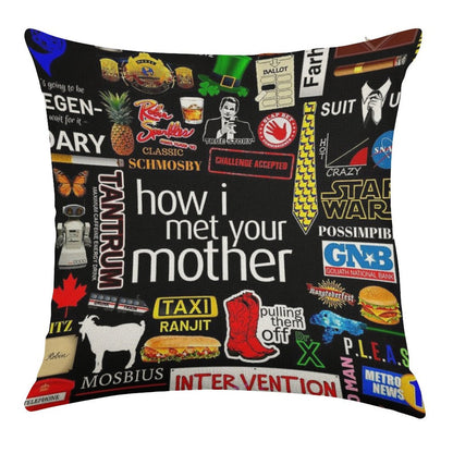 How I Met Your Mother Collage Poster Iconographic - Infographic Linen Throw Pillow Cover