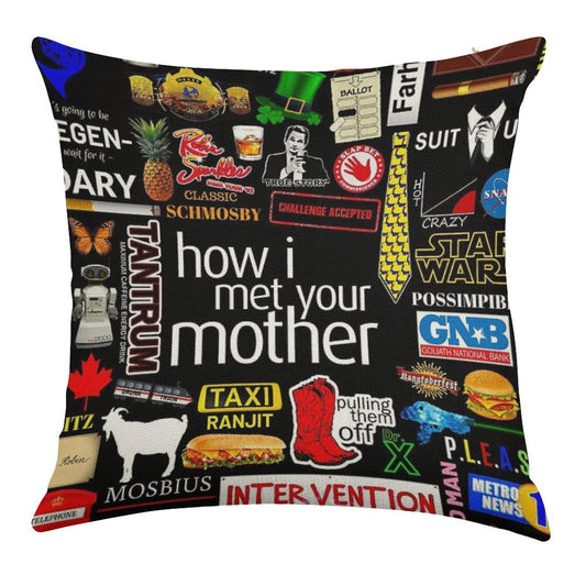 How I Met Your Mother Collage Poster Iconographic - Infographic Linen Throw Pillow Cover