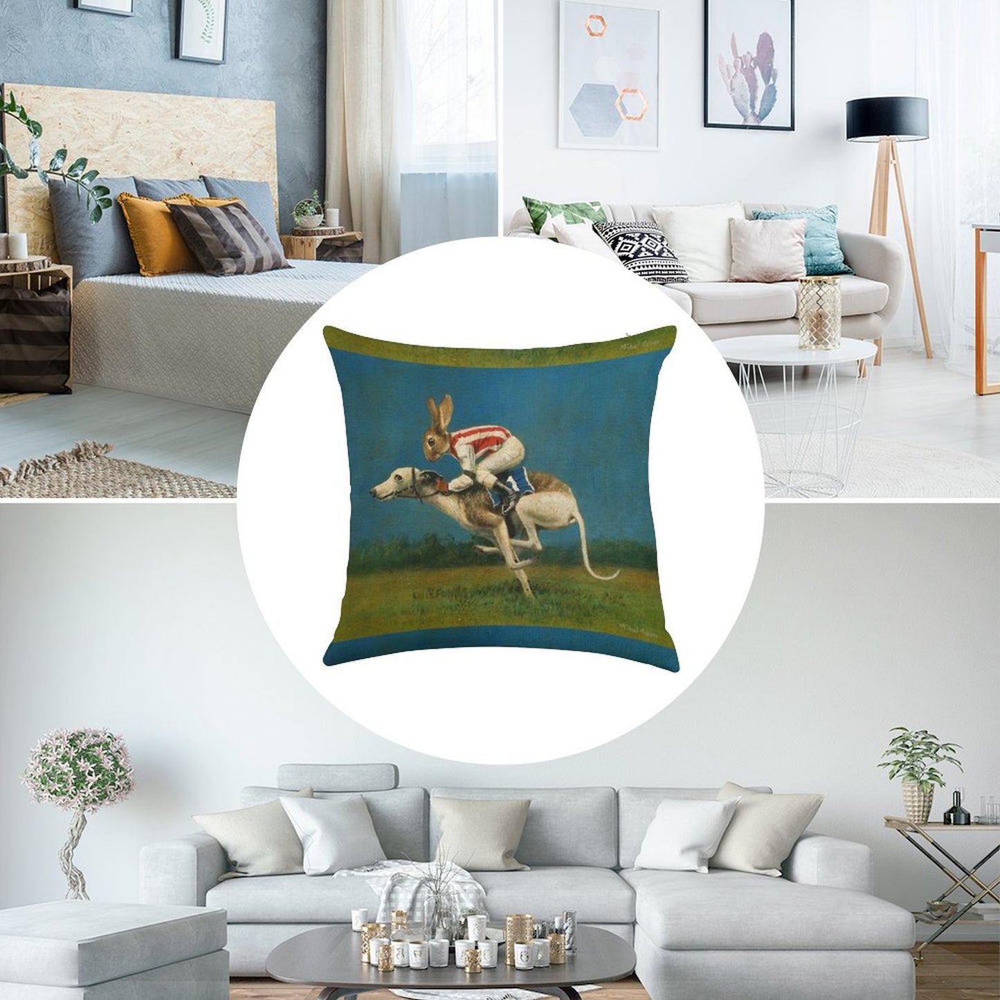 Whippet Racer Linen Throw Pillow Cover