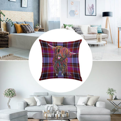 SCoTTiSH HiGHLaND CoW ' TaRTaN BoLLY P ' BY SHiRLeY MacARTHuR Linen Throw Pillow Cover