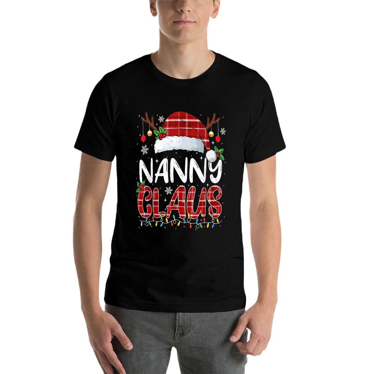 Nanny Claus Christmas Lights Pajama Family Matching  Fade-proof Color T-Shirt
