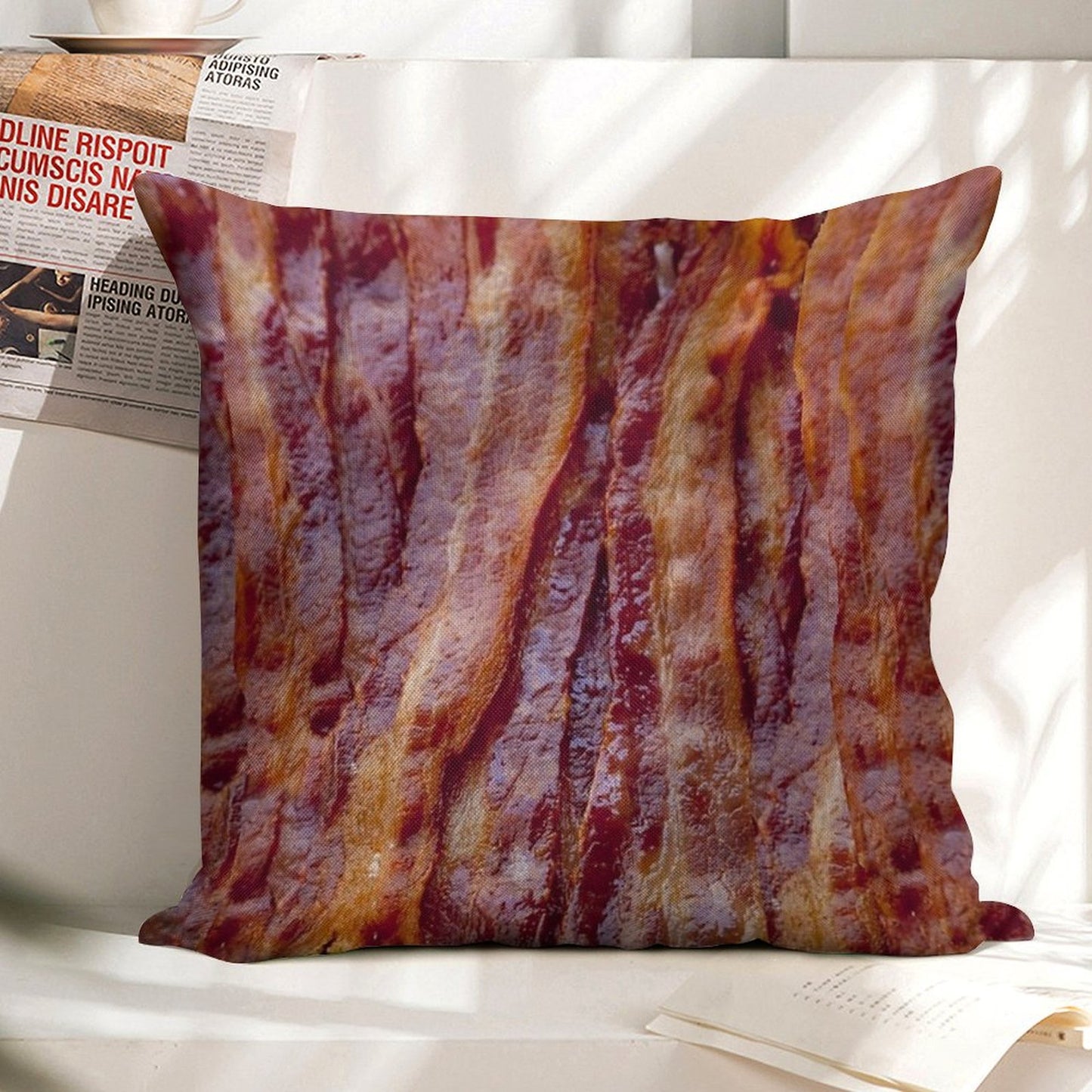 Fried Bacon Linen Throw Pillow Cover