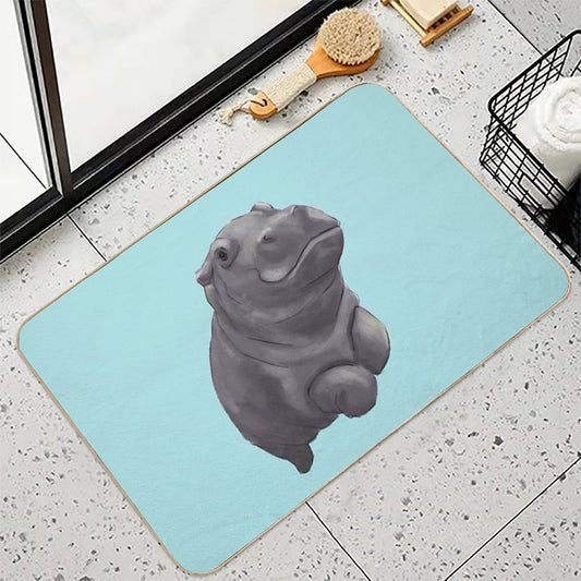 Cute Painted Baby Hippo Swimming - Digital Painting Bath Mat
