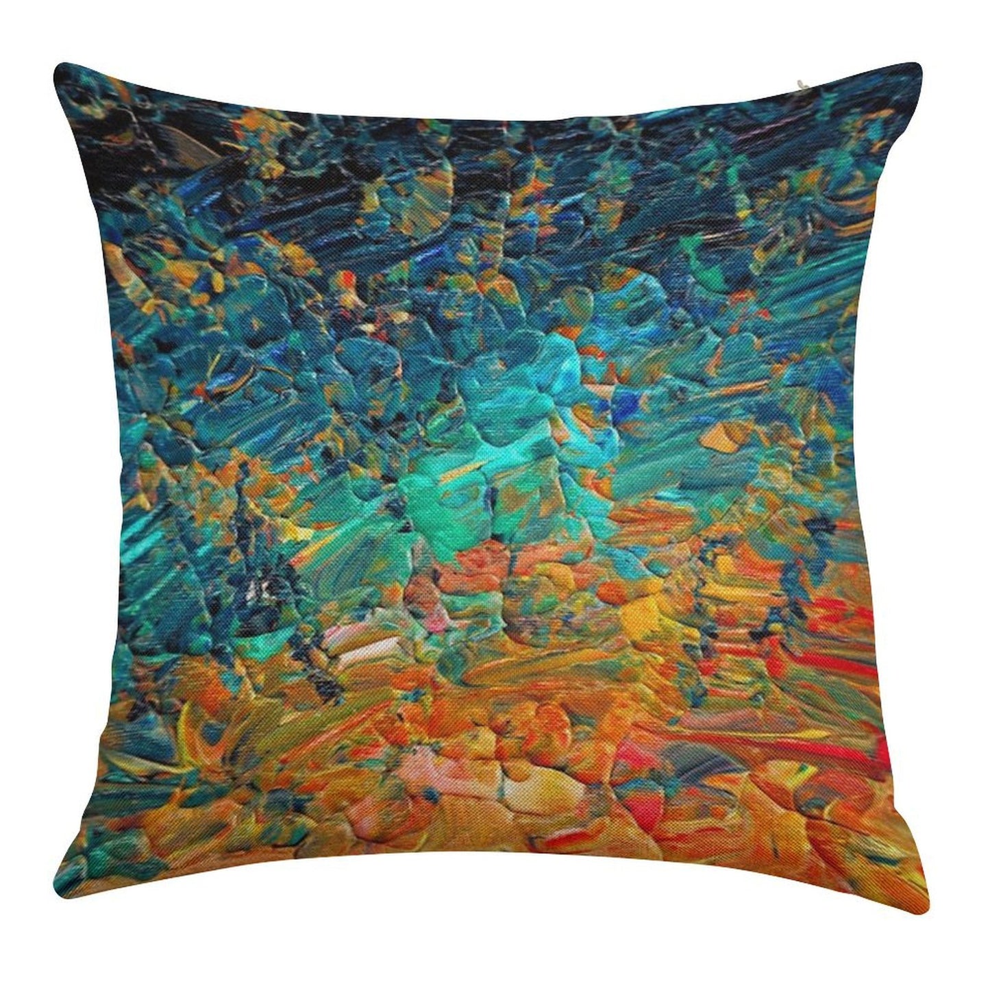 ETERNAL TIDE 2 Bold Rainbow Colorful Deep BlueTurquoise Aqua Orange Yellow Ombre Waves Abstract Acrylic Painting Linen Throw Pillow Cover