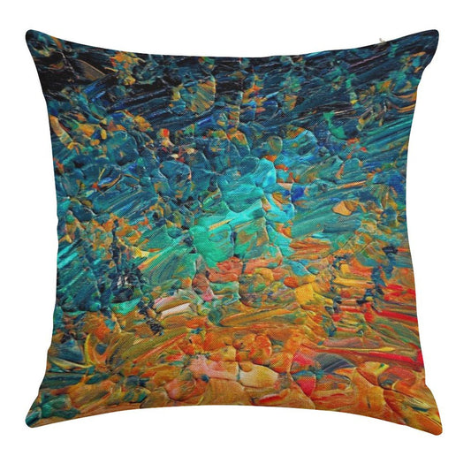 ETERNAL TIDE 2 Bold Rainbow Colorful Deep BlueTurquoise Aqua Orange Yellow Ombre Waves Abstract Acrylic Painting Linen Throw Pillow Cover