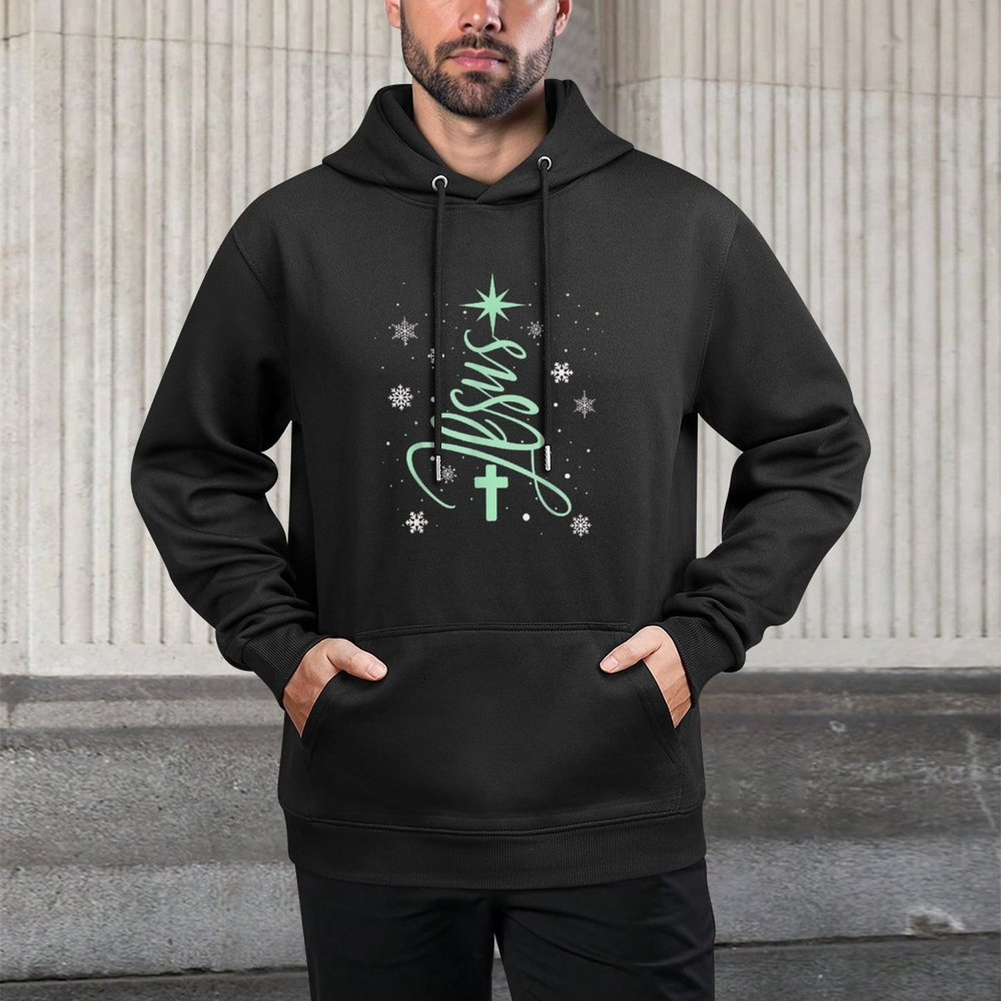 Jesus Tree Christian Christmas Faith Snowflakes Cross Machine Washable Hoodie