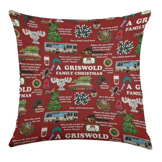 Christmas Vacation Collage Linen Throw Pillow Cover