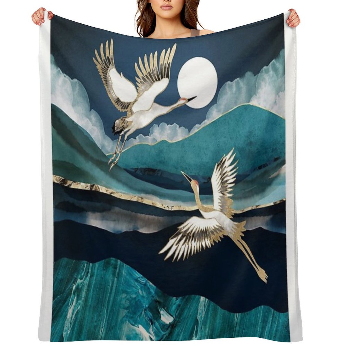 Midnight Cranes Throw Blanket