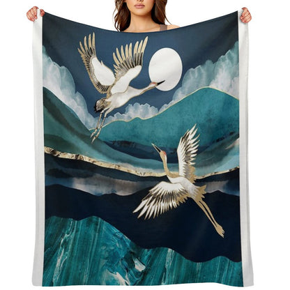 Midnight Cranes Throw Blanket