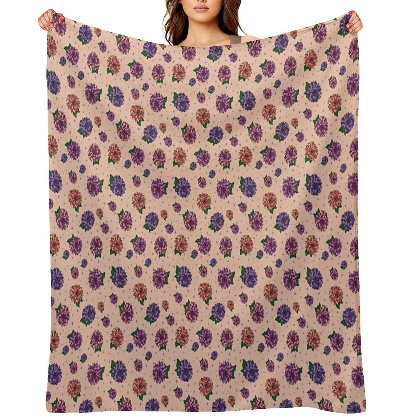 Dahlias Multicolored Peach Throw Blanket