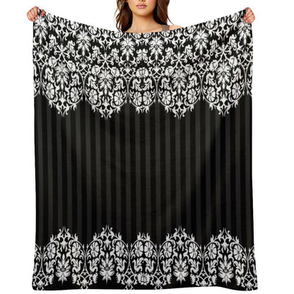 Black And White Damask Pattern Throw Blanket