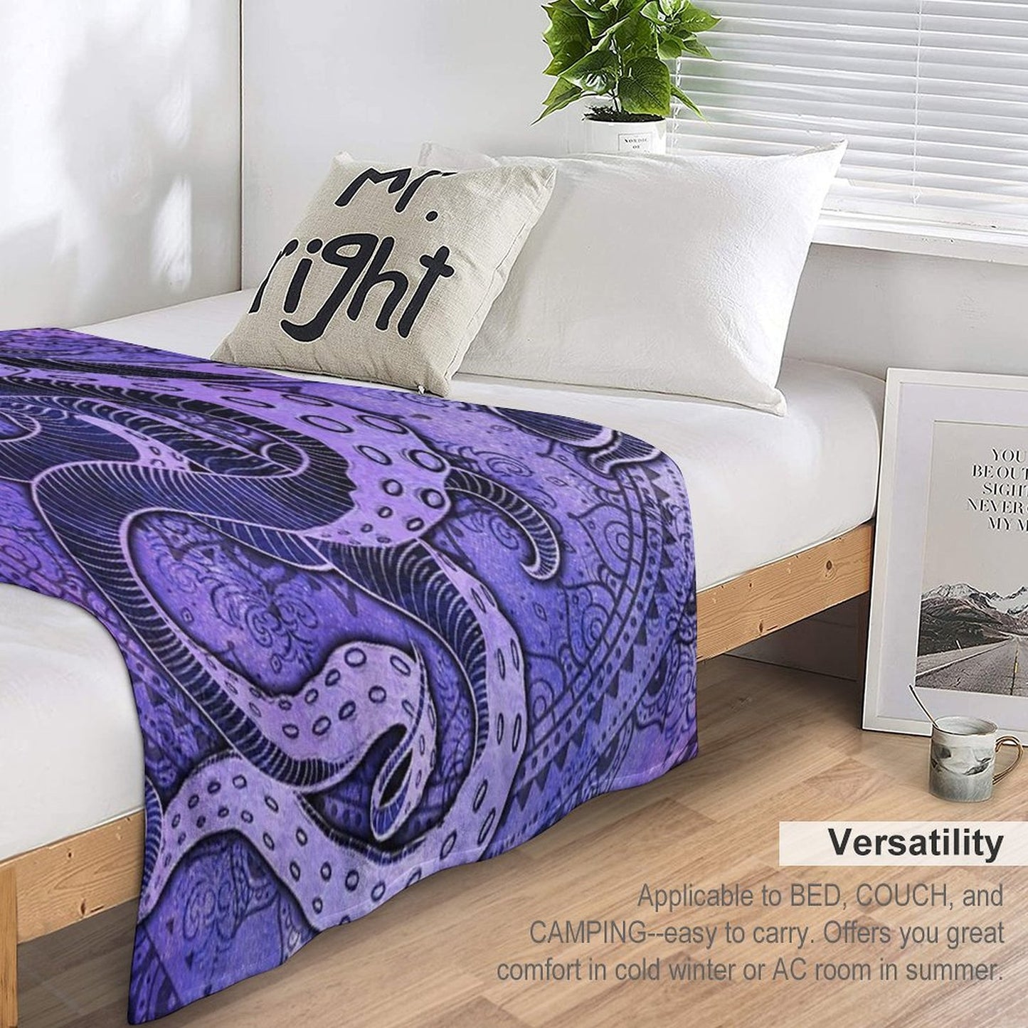 Octopus on Damask - Purple Edition Throw Blanket