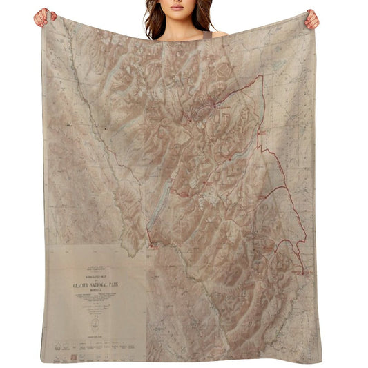 Old Glacier National Park Map (1914) Vintage Montana Natural Reserve Atlas Throw Blanket