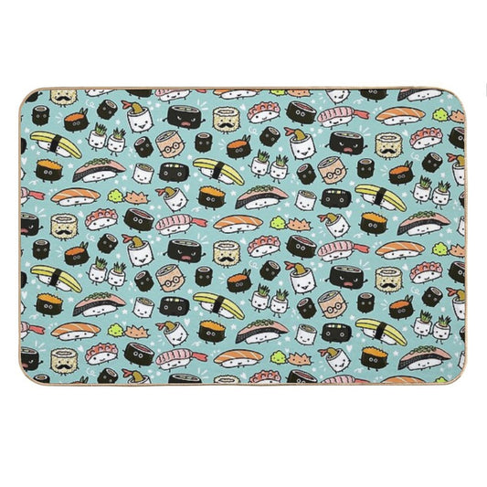 Cute Sushi Pattern  Kawaii Sushi Characters Bath Mat