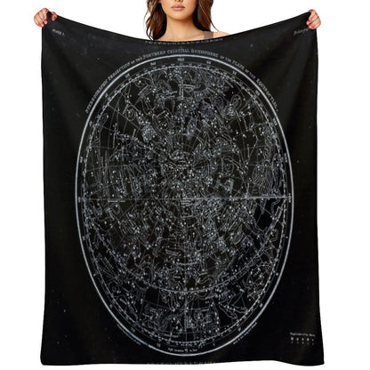Constellations of The Northern Hemisphere  Pale Blue On Black Throw Blanket