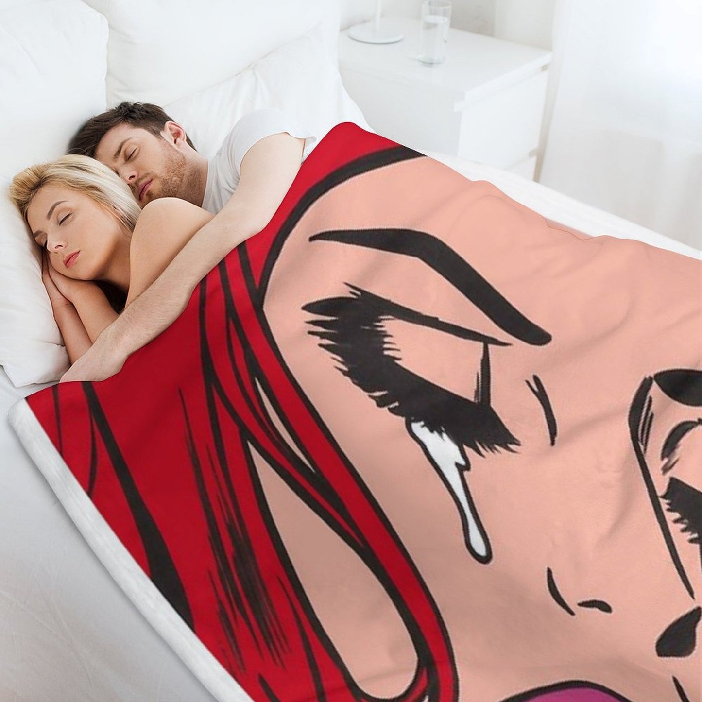 Red Crying Comic Girl Throw Blanket