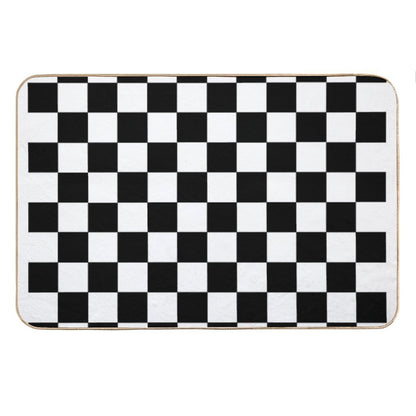 Checkered Black And White Bath Mat