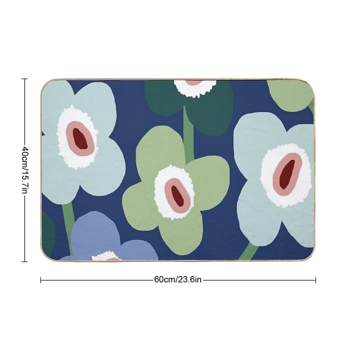 Iconic Retro Scandinavian Floral Pattern in Blue And Green Bath Mat