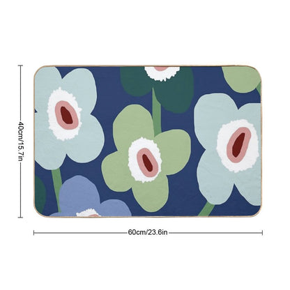 Iconic Retro Scandinavian Floral Pattern in Blue And Green Bath Mat