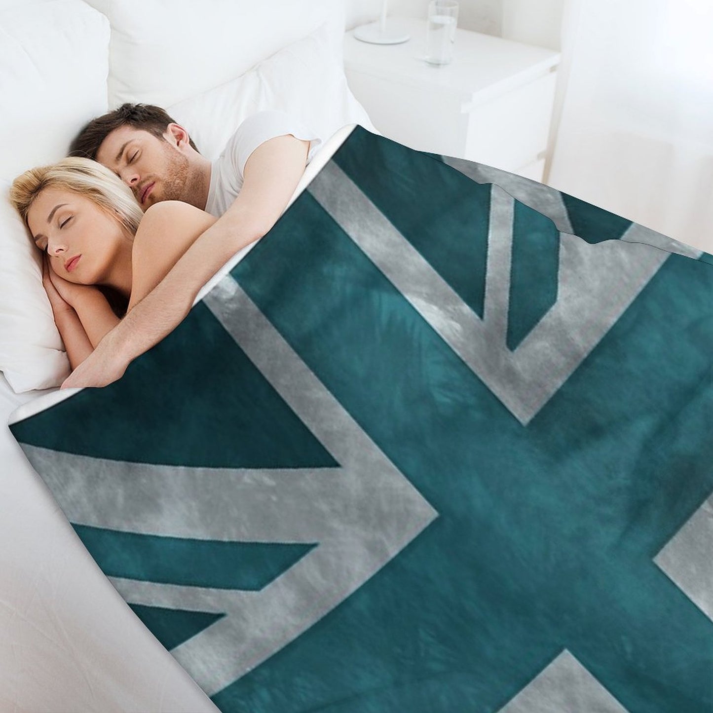 Teal Distressed Union Jack Throw Blanket