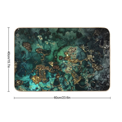 Gold Indigo Faux Malachite Marble Bath Mat