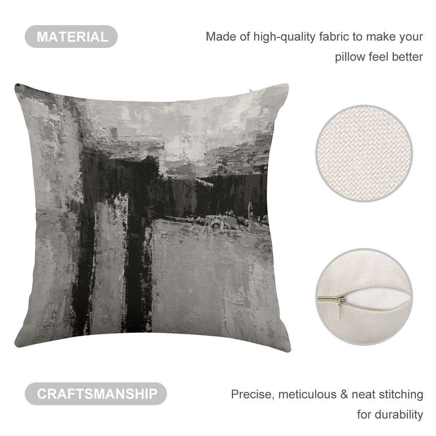 Gray Black Abstract Linen Throw Pillow Cover