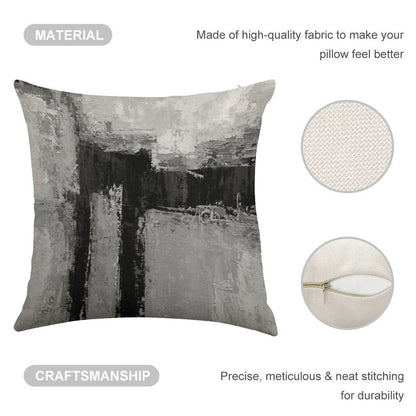 Gray Black Abstract Linen Throw Pillow Cover