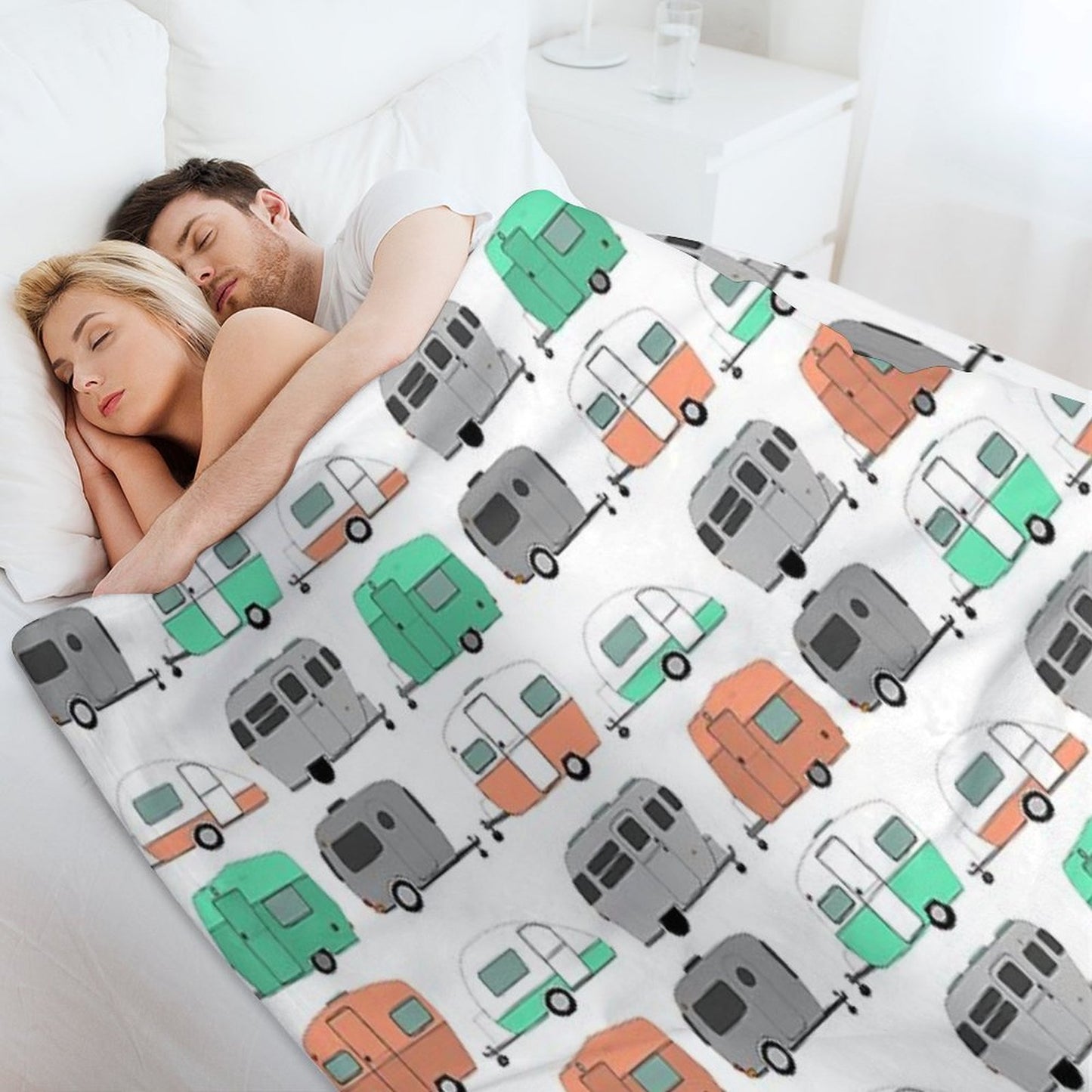 Vintage Caravan Pattern Throw Blanket