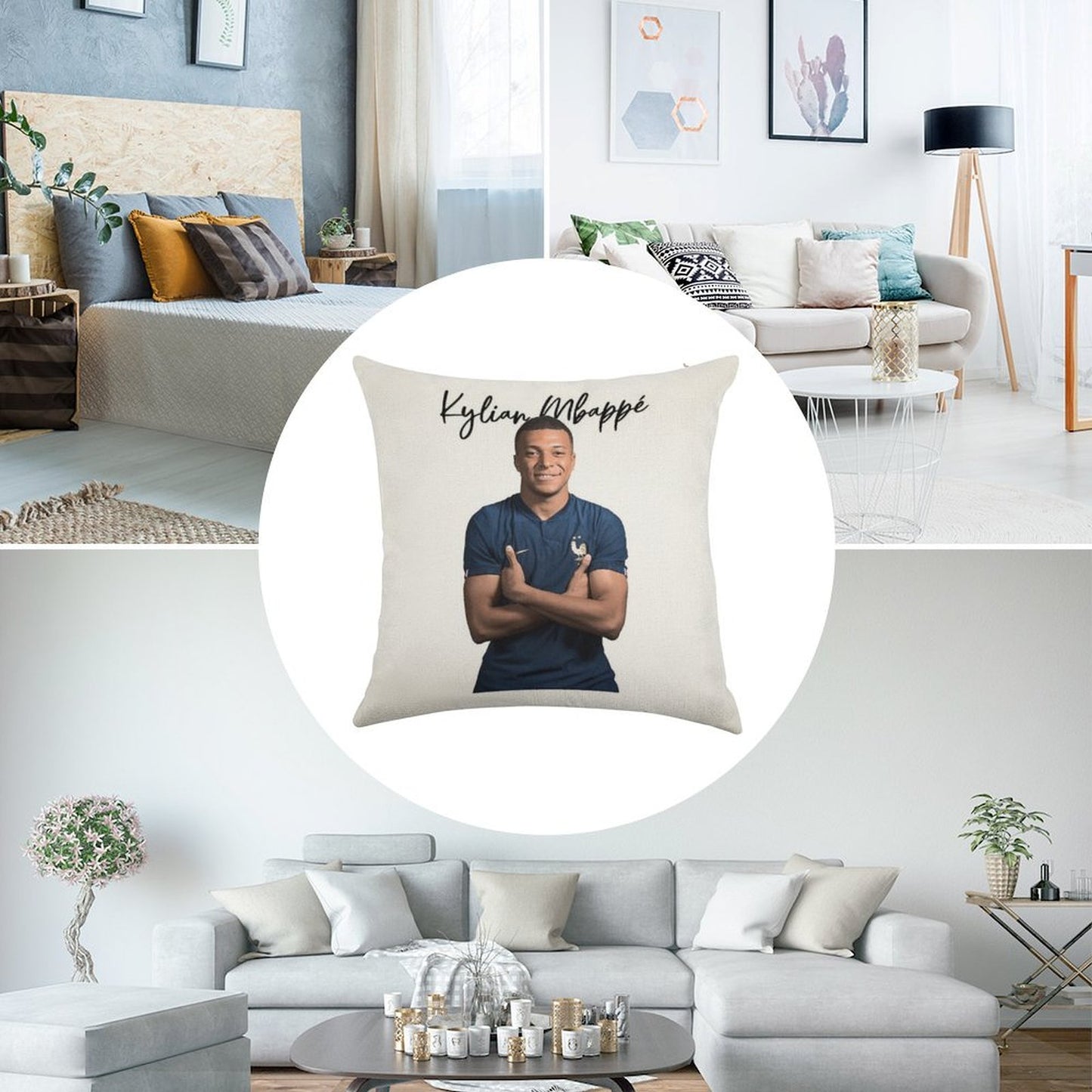 Kylian Mbappe Linen Throw Pillow Cover