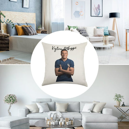 Kylian Mbappe Linen Throw Pillow Cover