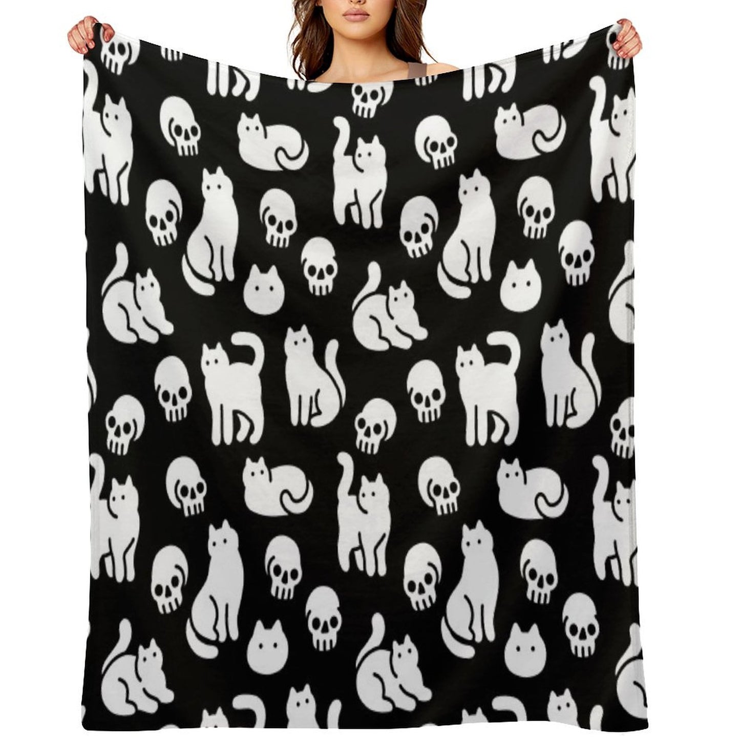 Cats And Skulls Pattern Throw Blanket