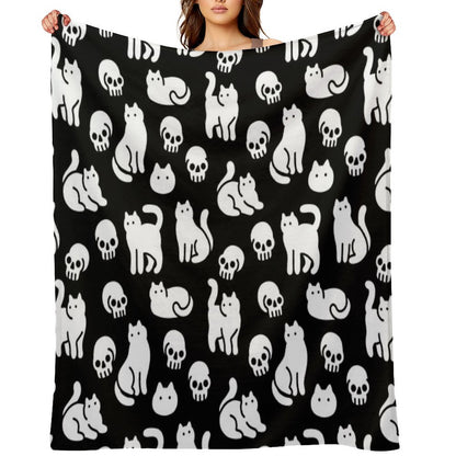 Cats And Skulls Pattern Throw Blanket