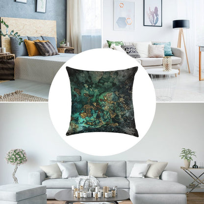 Gold Indigo Faux Malachite Marble Linen Throw Pillow Cover