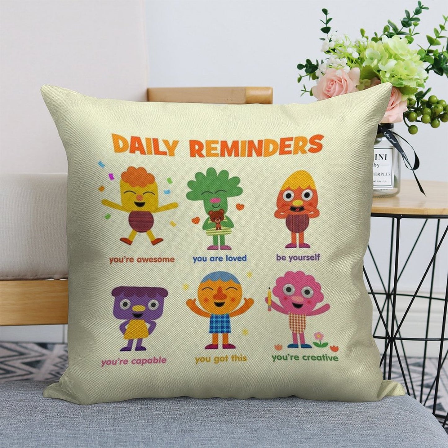 Noodle & Pals  Daily Reminders Linen Throw Pillow Cover