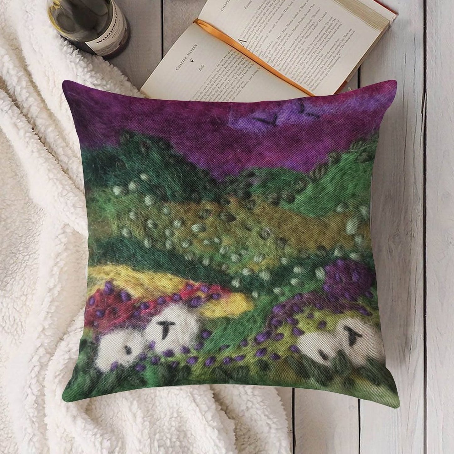 Print ONLY - North York Moors Felted Textile Art Linen Throw Pillow Cover