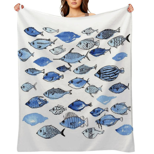 Blue Fishes Throw Blanket