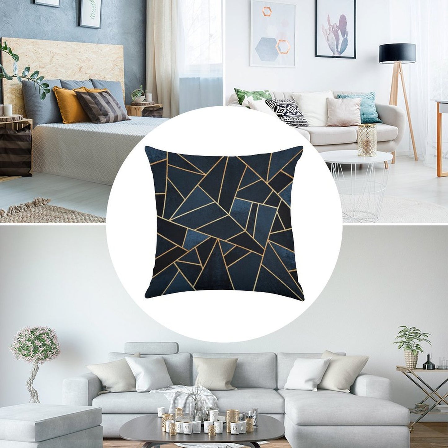Navy Stone Linen Throw Pillow Cover