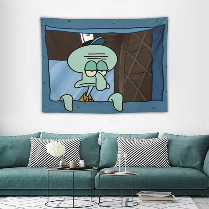 Funny Squidward Octopus Cartoon Tapestry