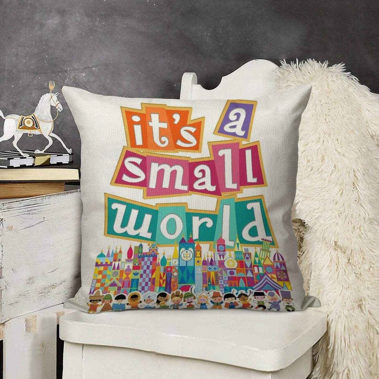 It's A Small World - Full Graphic by Kelly Design Company Linen Throw Pillow Cover