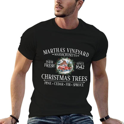 Marthas Vineyard MA Christmas Trees Red Truck White Letters  Durable T-Shirt