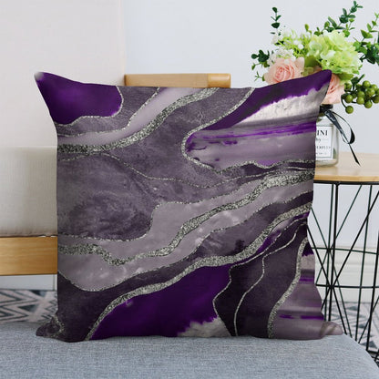 Dark Violet Marble Agate Silver Glam #1 (Photo of Glitter Only - Not Reflective) Linen Throw Pillow Cover