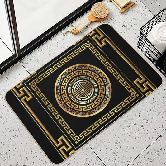 Greek Key Meander Black Gold Large Bath Mat