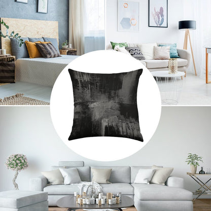 Black Gray Abstract Linen Throw Pillow Cover